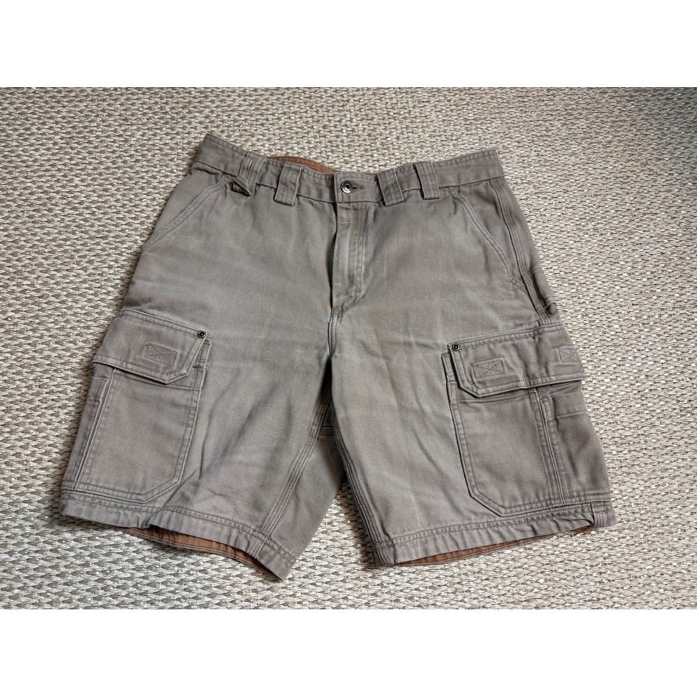 Duluth Trading Co Fire Hose Cargo Shorts Mens 34 Khaki Tan Heavy Duty Canvas